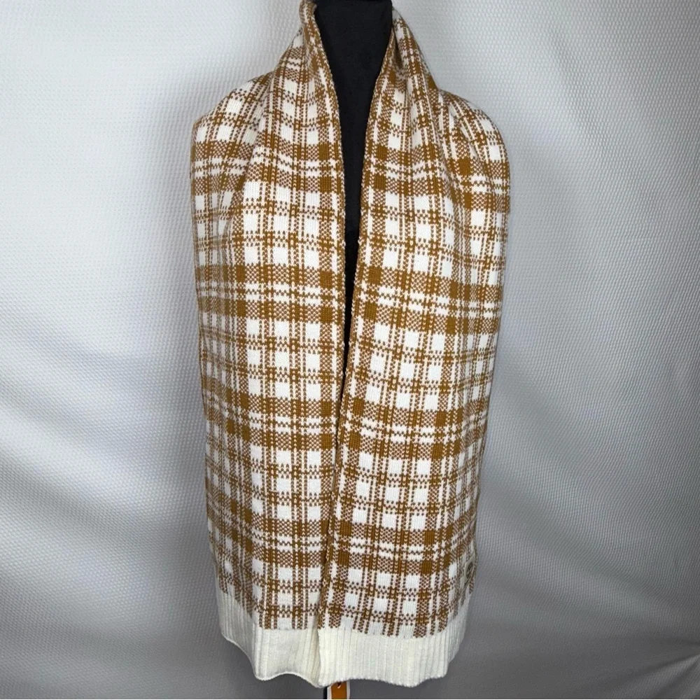 Timberland Brown and Cream Checkered Scarf NWT 64”X 10”